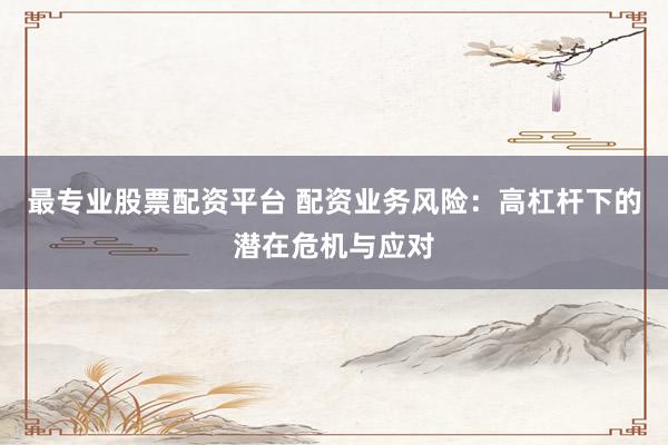 最专业股票配资平台 配资业务风险：高杠杆下的潜在危机与应对