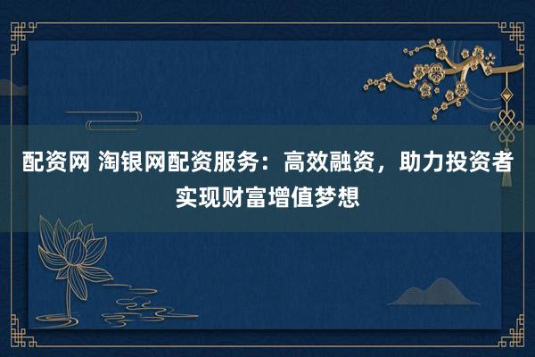 配资网 淘银网配资服务：高效融资，助力投资者实现财富增值梦想
