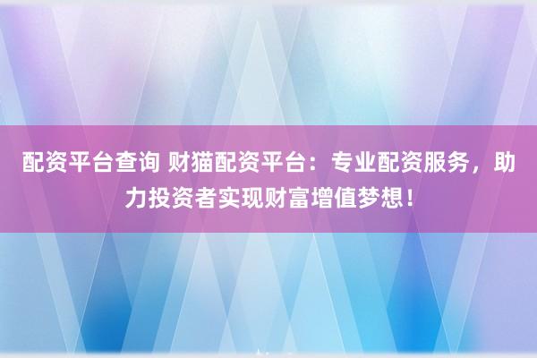 配资平台查询 财猫配资平台：专业配资服务，助力投资者实现财富增值梦想！