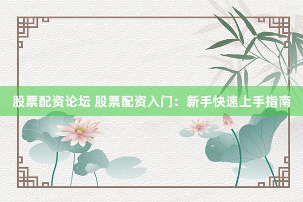 股票配资论坛 股票配资入门：新手快速上手指南